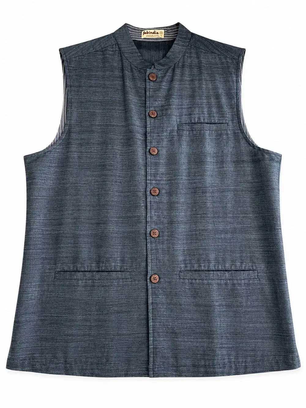 Fabindia Silk Nehru Vest in Blue Size 40